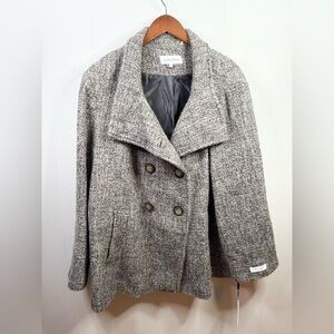 Calvin Klein double-breasted tweed wool-blend pea coat size 3X new
